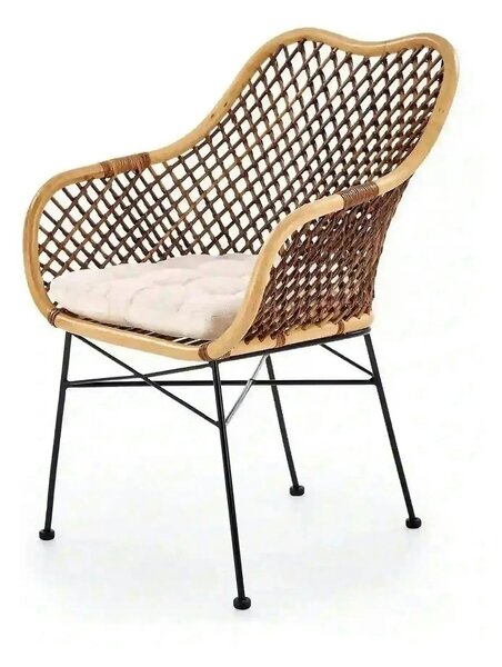 Scaun terasa K336, stejar/maro inchis, ratan natural/metal, 64X64X89 C