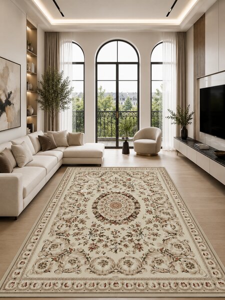 Covor Lotos 539-100, Marime 150 x 230 cm, Bej, Crem, Inaltime Fir 8 mm, Antialergic, Polipropilena, Living, Dormitor, Sufragerie, Birou 150 x 230