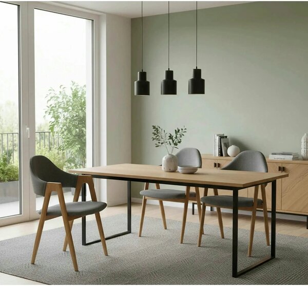 Scaun K344, gri/stejar, stofa clasica/metal, 53X51X80 CM