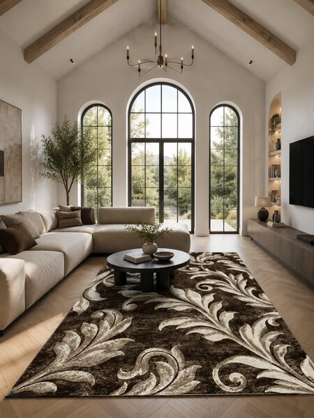 Covor Luna 1833-12, Marime 60 x 110 cm, Maro, Inaltime Fir 6 mm, Antialergic, Polipropilena, Living, Dormitor, Sufragerie, Birou 60 x 110