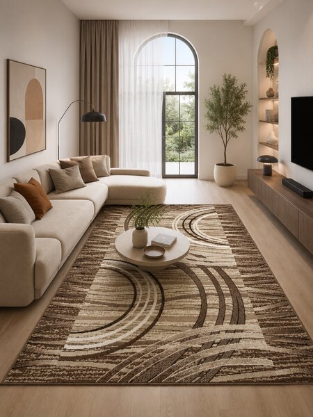 Covor Luna 1816-12, Marime 60 x 110 cm, Maro, Inaltime Fir 6 mm, Antialergic, Polipropilena, Living, Dormitor, Sufragerie, Birou 60 x 110