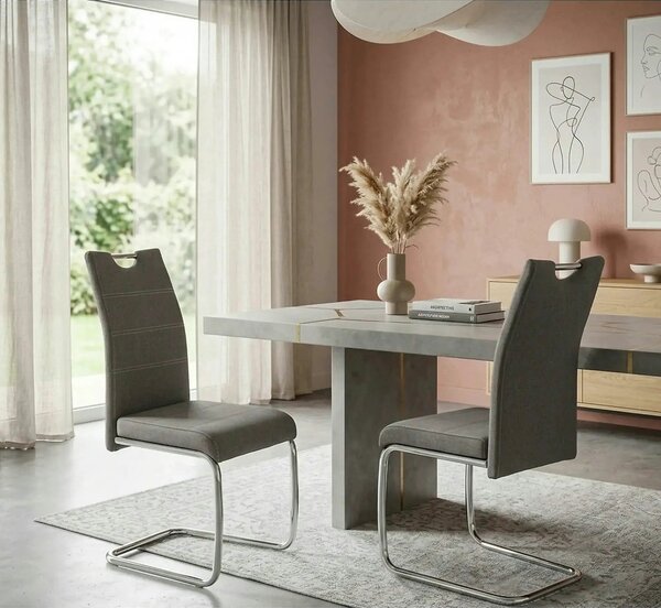 Scaun bucatarie K349, gri/crom, stofa clasica/metal, 42X60X97 CM