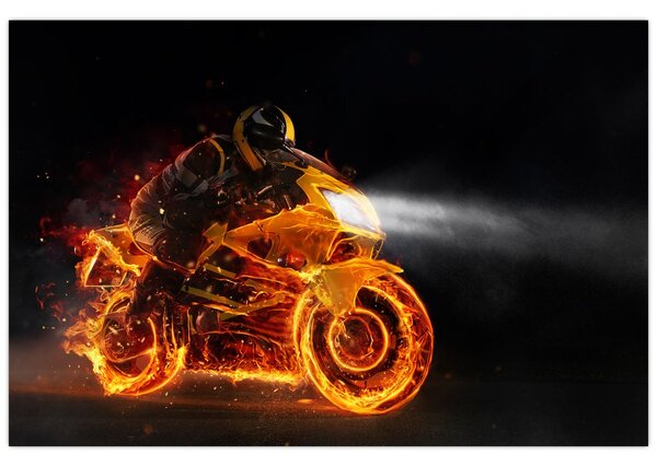 Tablou - Motociclist cu flăcări (90x60 cm)