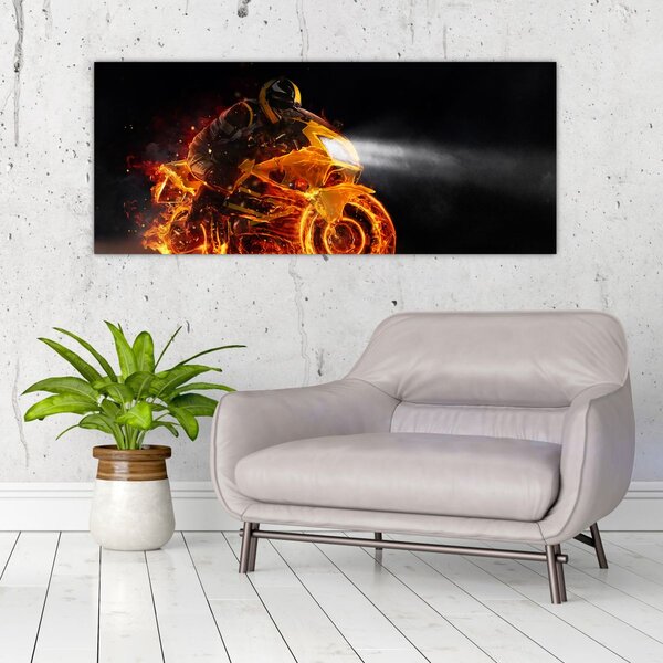 Tablou - Motociclist cu flăcări (120x50 cm)