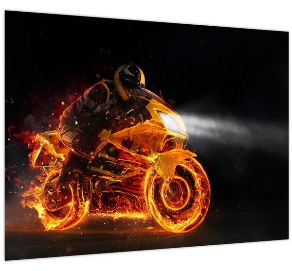 Tablou - Motociclist cu flăcări (70x50 cm)
