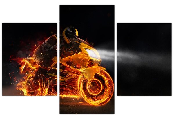 Tablou - Motociclist cu flăcări (90x60 cm)