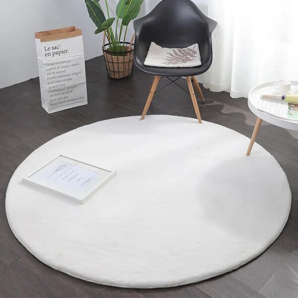 Covor Rotund Premium Belgian LOP 060, Marime 80 x 80 cm, Crem, Inaltime Fir 23 mm, Antiderapant, Antialergic, Poliester, Living, Dormitor, Sufragerie
