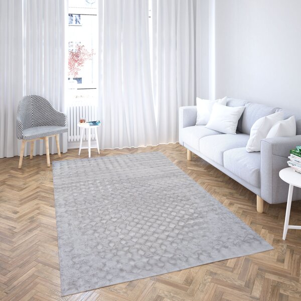 Covor Premium Belgian Blanita LOP 076, Efect 3D, Imitatie Blana Iepure, Marime 80 x 150 cm, Gri, Inaltime Fir 23 mm, Antiderapant, Antialergic