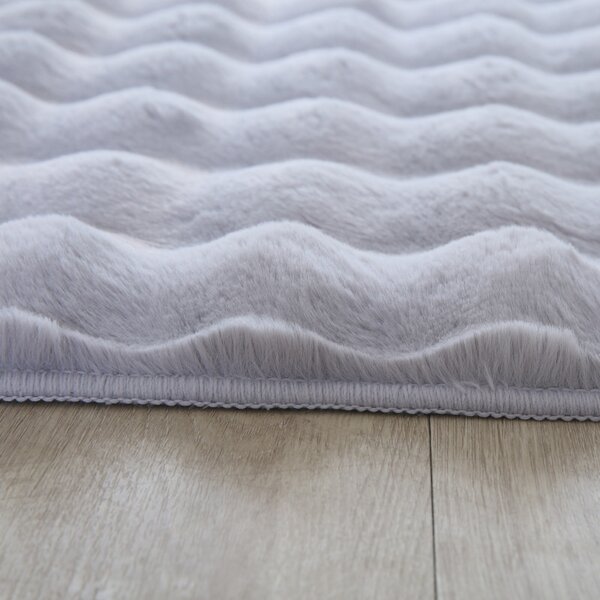 Covor Premium Belgian Blanita LOP 076, Efect 3D, Imitatie Blana Iepure, Marime 80 x 150 cm, Gri, Inaltime Fir 23 mm, Antiderapant, Antialergic