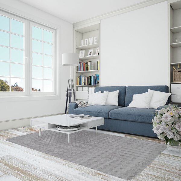 Covor Premium Belgian Blanita LOP 076, Efect 3D, Imitatie Blana Iepure, Marime 80 x 150 cm, Gri, Inaltime Fir 23 mm, Antiderapant, Antialergic