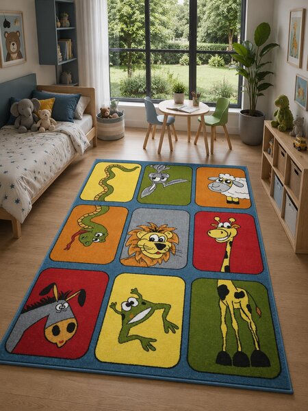 Covor Camera Copii Kolibri 11380-120, Marime 120 x 170 cm, Multicolor, Inaltime Fir 9 mm, Antialergic, Polipropilena, Gradinita, Cresa, Loc de Joaca