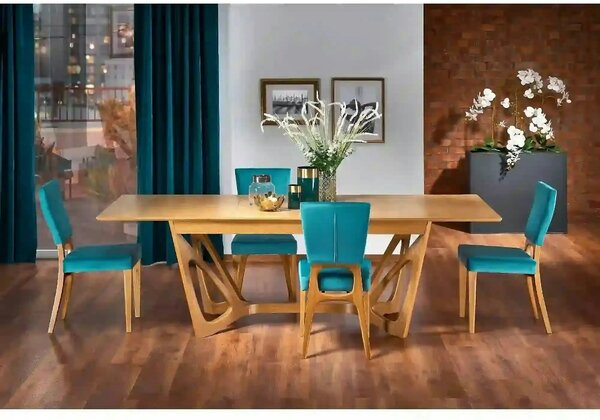 Scaun living WENANTY, albastru/stejar, stofa clasica/lemn, 43x56x91 cm