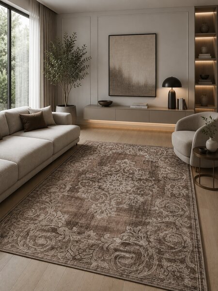 Covor Mira 24016-132, Marime 60 x 110 cm, Maro, Inaltime Fir 6 mm, Antialergic, Polipropilena, Living, Dormitor, Sufragerie, Birou 60 x 110