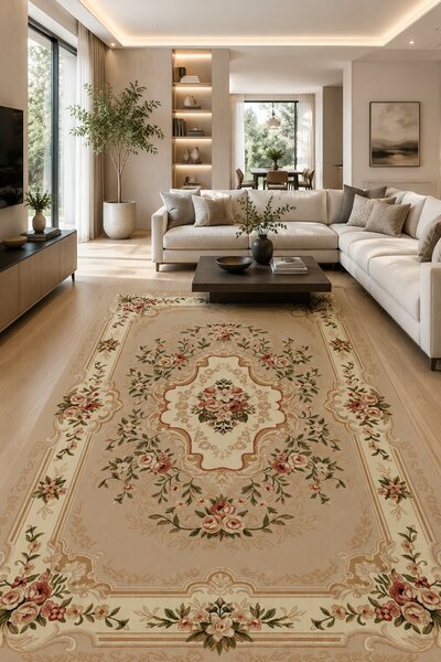 Covor Lotos 570-100, Marime 50 x 80 cm, Bej, Crem, Inaltime Fir 8 mm, Antialergic, Polipropilena, Living, Dormitor, Sufragerie, Birou 50 x 80