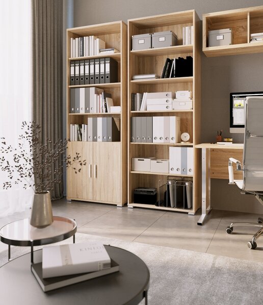 Biblioteca OFFICE LINE 11, stejar sonoma, PAL, 79x35x221 cm