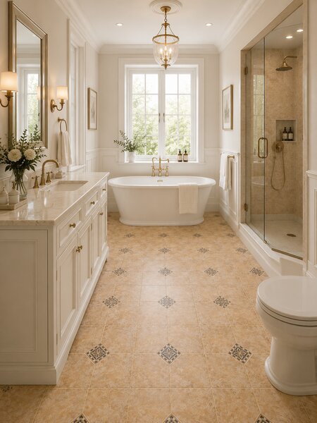 Linoleum Rezidential Clasa 22, Belgia, Kelso 7099, Suport Spuma, Grosime 2.8 mm, Imitatie Gresie, Bej, PVC, Latime 2m, Marime 200 x 200 cm 2 metri