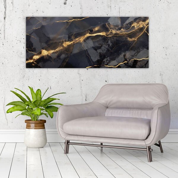 Tablou - Negru - decor auriu (120x50 cm)