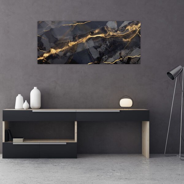 Tablou - Negru - decor auriu (120x50 cm)