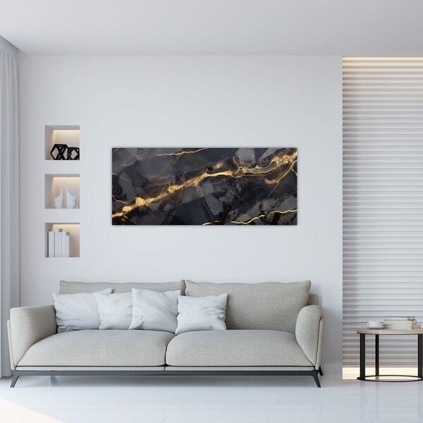 Tablou - Negru - decor auriu (120x50 cm)