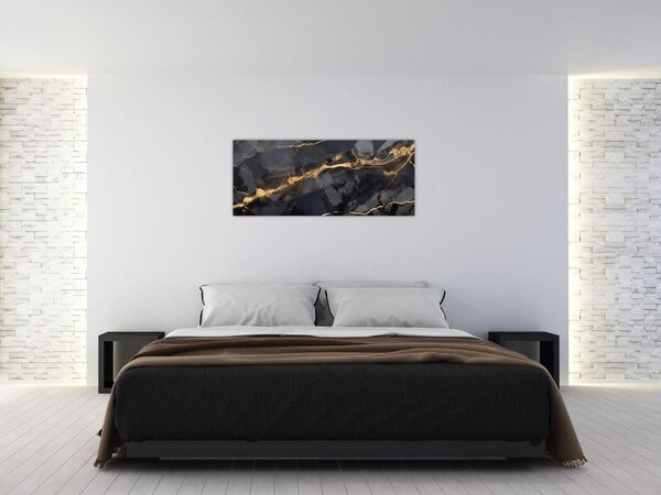 Tablou - Negru - decor auriu (120x50 cm)