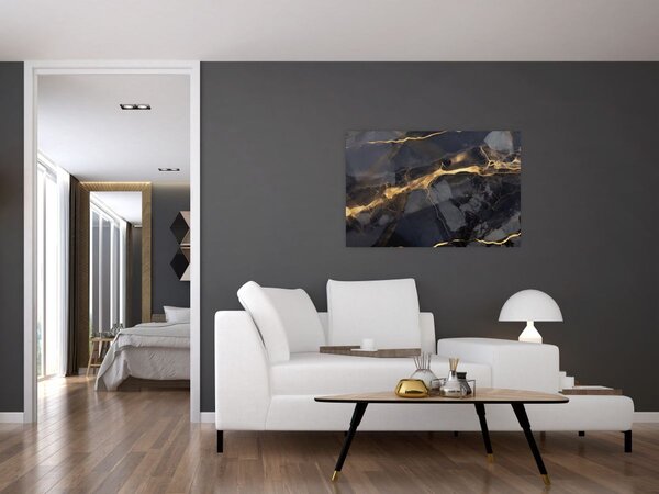 Tablou - Negru - decor auriu (90x60 cm)