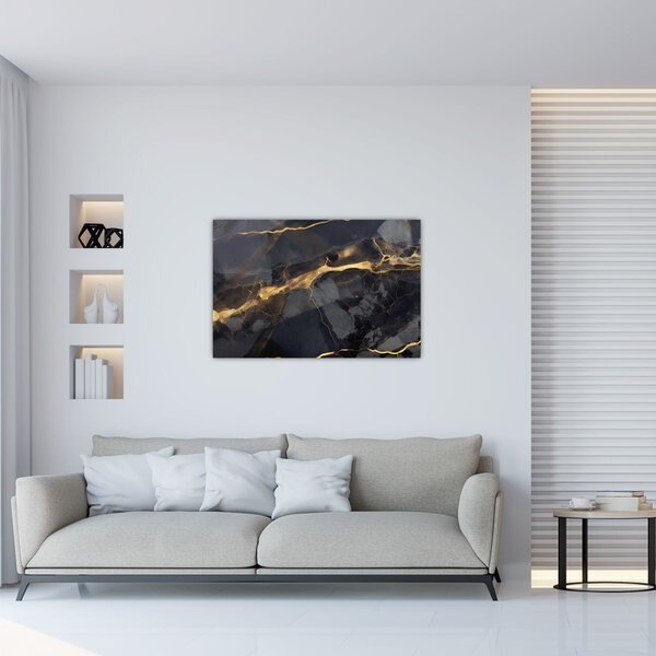 Tablou - Negru - decor auriu (90x60 cm)
