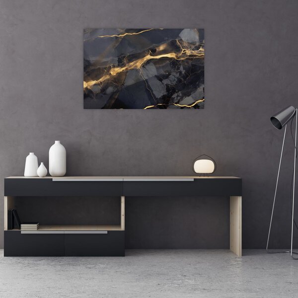 Tablou - Negru - decor auriu (90x60 cm)