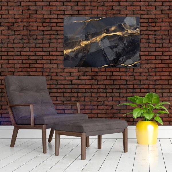 Tablou - Negru - decor auriu (90x60 cm)