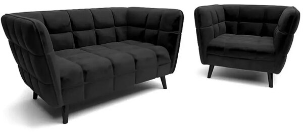 Canapea CASTELLO 2, negru - Bluvel 19, stofa catifelata/lemn, 145x85x7