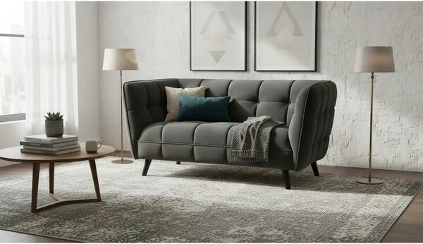 Canapea CASTELLO 2, negru - Bluvel 19, stofa catifelata/lemn, 145x85x7