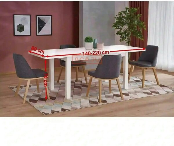 Masa extensibila TIAGO 2, alb, 140/220x80x76 cm