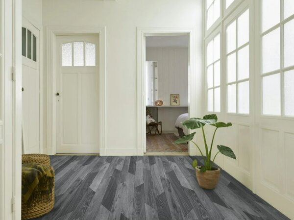 Linoleum Rezidential Antiderapant Clasa 21, Belgia, Hungarian Oak 990D, Design Imitatie Parchet, Stejar Gri Rustic, Suport Spuma, Grosime 2.3 mm, PVC