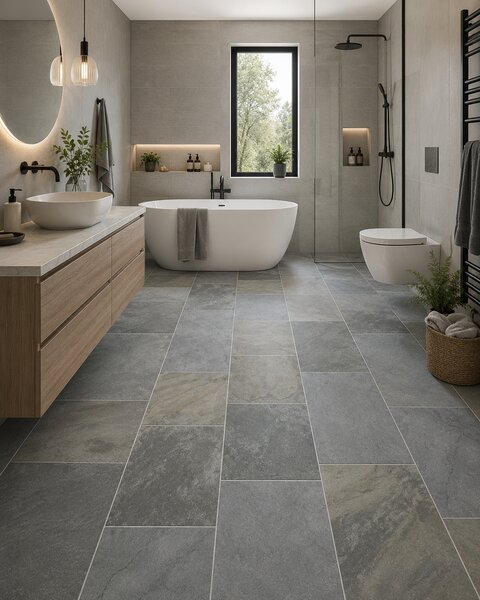 Linoleum Rezidential Antiderapant Clasa 21, Belgia, Salisbury 996, Suport Spuma, Grosime 2.3 mm, Imitatie Piatra, Gri, Maro, PVC, Latime 2m, Marime