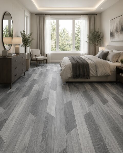 Linoleum Rezidential Antiderapant Clasa 21, Belgia, Hungarian Oak 990D, Design Imitatie Parchet, Stejar Gri Rustic, Suport Spuma, Grosime 2.3 mm, PVC