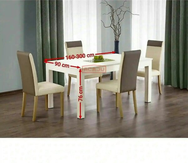 Masa extensibila SEWERYN, stejar/alb, PAL, 160/300x90x76 cm