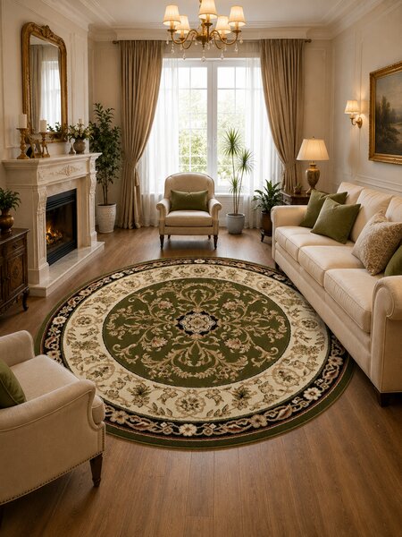 Covor Rotund Lotos 523-310, Marime 80 x 80 cm, Verde, Inaltime Fir 8 mm, Antialergic, Polipropilena, Living, Dormitor, Sufragerie, Birou 80 x 80