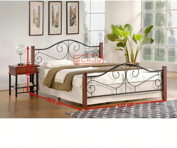 Pat VIOLETTA 120x200, cires antic/negru, lemn, cu somiera