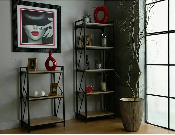 Etajera TABLO R3, stejar/maro inchis, PAL laminat/metal, 60x40x99 cm