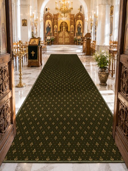 Traversa Bisericeasca Lotos 15033-310 W, Latime 4m, Marime 400 x 1700 cm, Verde, Inaltime Fir 8 mm, Festonata Surfilata Tivita, Antialergica