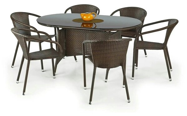 Masa gradina MASTER, maro inchis/negru, sticla/metal, 150x90x74 cm