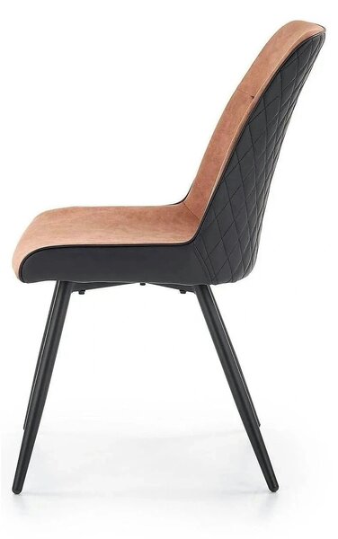 Scaun tapitat K323, maro/negru, piele ecologica/metal, 45x59x88 cm