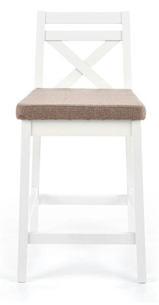 Scaun bar BORYS LOW, bej - Inari 23/alb, stofa/lemn, 41x48x83 cm