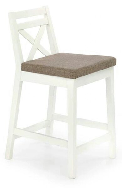 Scaun bar BORYS LOW, bej - Inari 23/alb, stofa/lemn, 41x48x83 cm