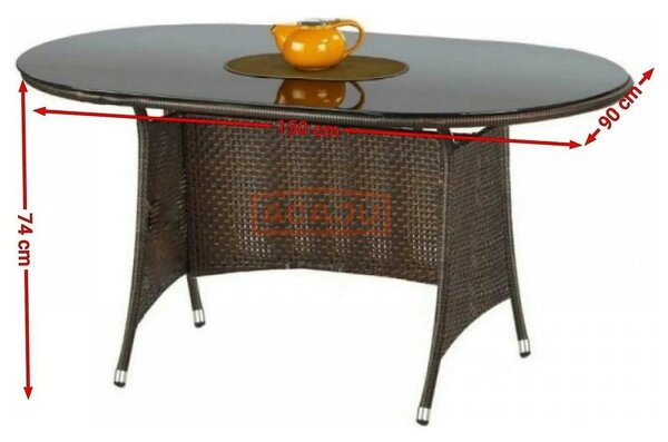 Masa gradina MASTER, maro inchis/negru, sticla/metal, 150x90x74 cm