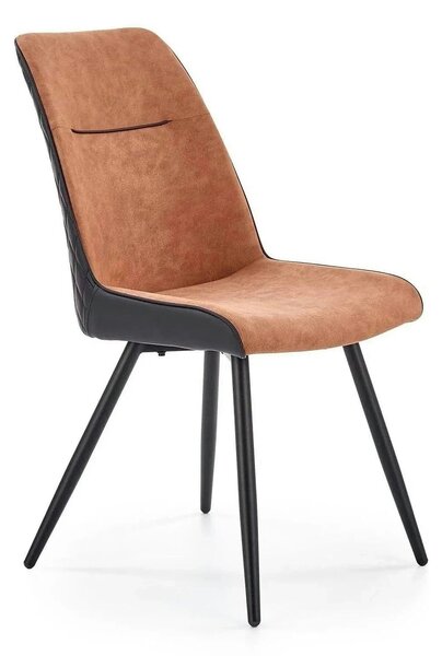 Scaun tapitat K323, maro/negru, piele ecologica/metal, 45x59x88 cm