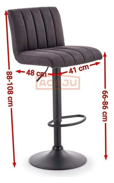 Scaun bar H89, gri inchis, piele ecologica/otel, 41x48x88/108 cm