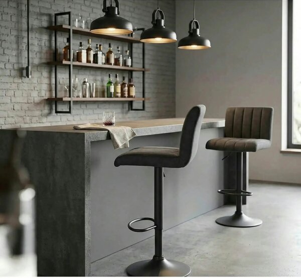 Scaun bar H89, gri inchis, piele ecologica/otel, 41x48x88/108 cm