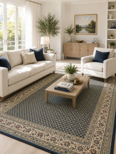 Covor Belgian Premium Kasmar 9595-234, Marime 80 x 250 cm, Albastru, Inaltime Fir 9 mm, Antialergic, Polipropilena, Living, Dormitor 80 x 250
