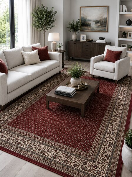 Covor Belgian Premium Kasmar 9595-014, Marime 80 x 150 cm, Rosu, Inaltime Fir 9 mm, Antialergic, Polipropilena, Living, Dormitor 80 x 150