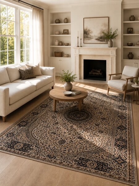 Covor Vetro 5504, Marime 67 x 120 cm, Bej, Inaltime Fir 12 mm, Antialergic, Polipropilena, Living, Dormitor, Sufragerie, Birou 67 x 120